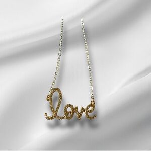 14k Yellow Gold “LOVE” Pendant in CZ with Sterling Silver Chain